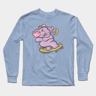 Asian purple elephant playing surf skate with banana Long Sleeve T-Shirt